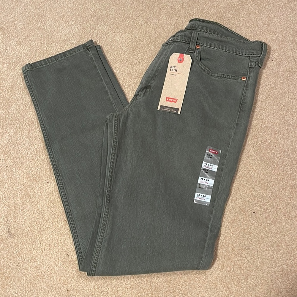 Mens Levi’s 511 33x34 Slim fit NWT GREEN☘️